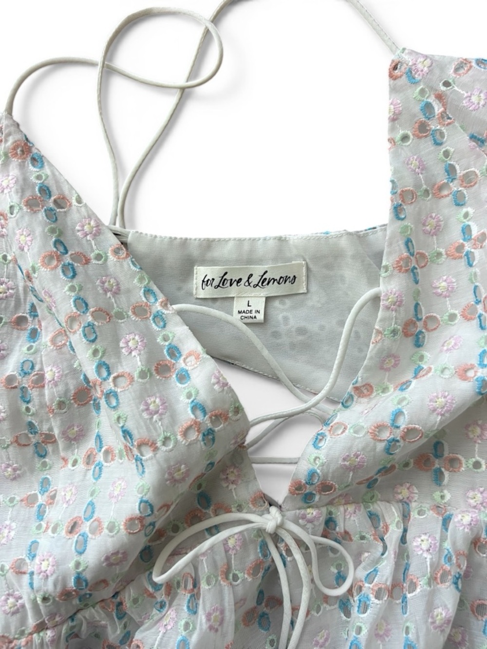 For Love & Lemons Jodi Pastel Eyelet Lace-Up Open Back Babydoll Dress - Picture 5 of 9